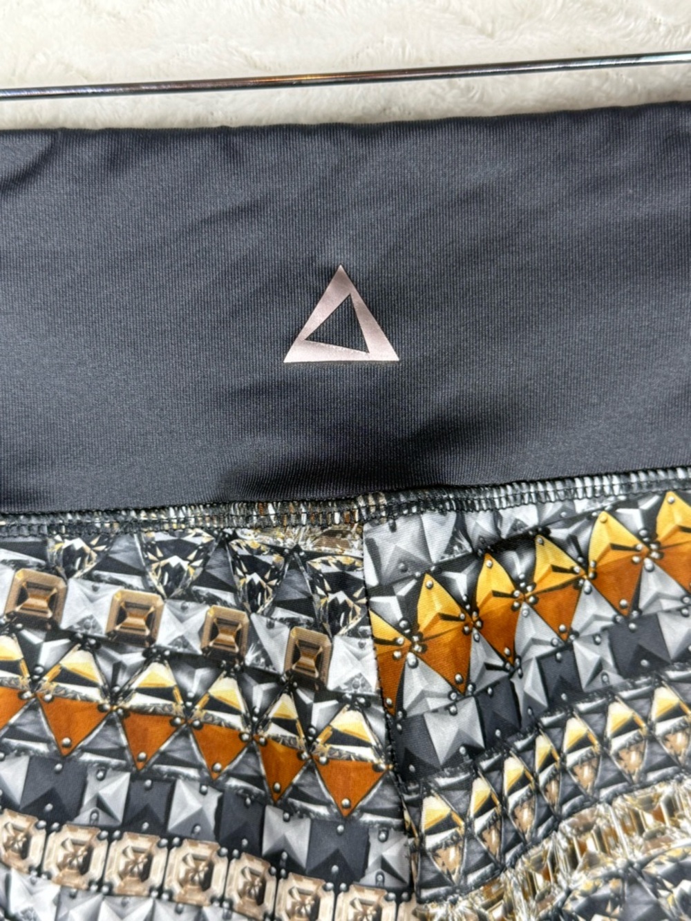 PRISMSPORT Black Waistband Geometric Patterned Leggings with Orange Accents - Picture 12 of 12